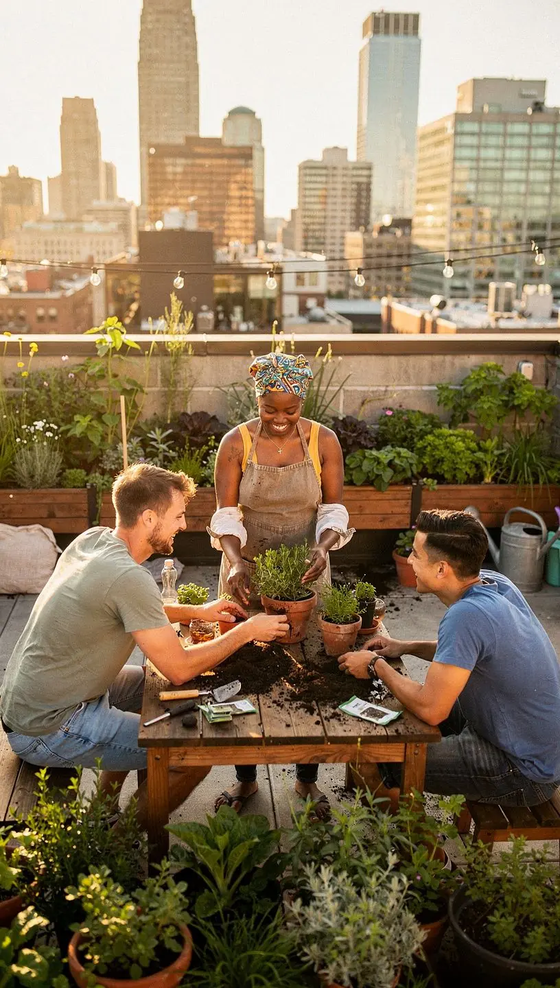 Container garden with healthy soil and plants.